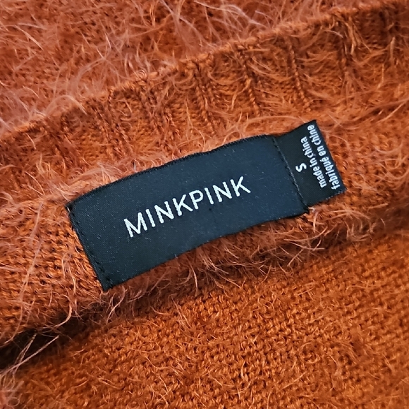 MINKPINK Vibrant Rust Color, Fuzzy Mockneck Sweater, Womens Size Small Oversized - Picture 4 of 6